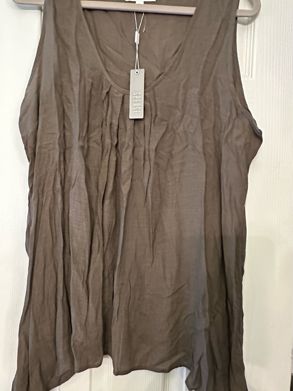 Spense Brown Sleeveless Pleated Scoop Neck Tank